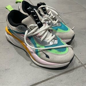 Puma Cream, Teal & Lime Retro-Style Chunky Sneakers